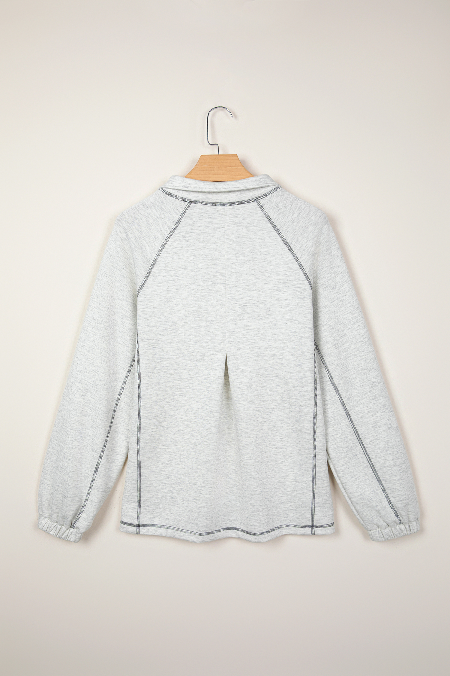Light Grey Half Zip Stand Neck Seam Detail Long Sleeve Top - loveforevers