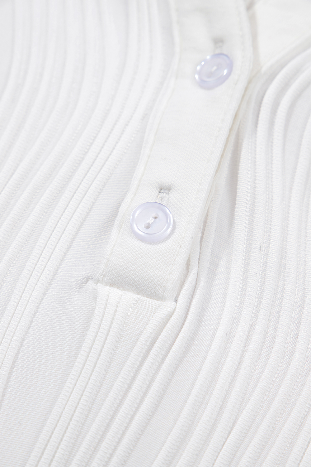 White Wavy Textured Button V Neck Tee - loveforevers