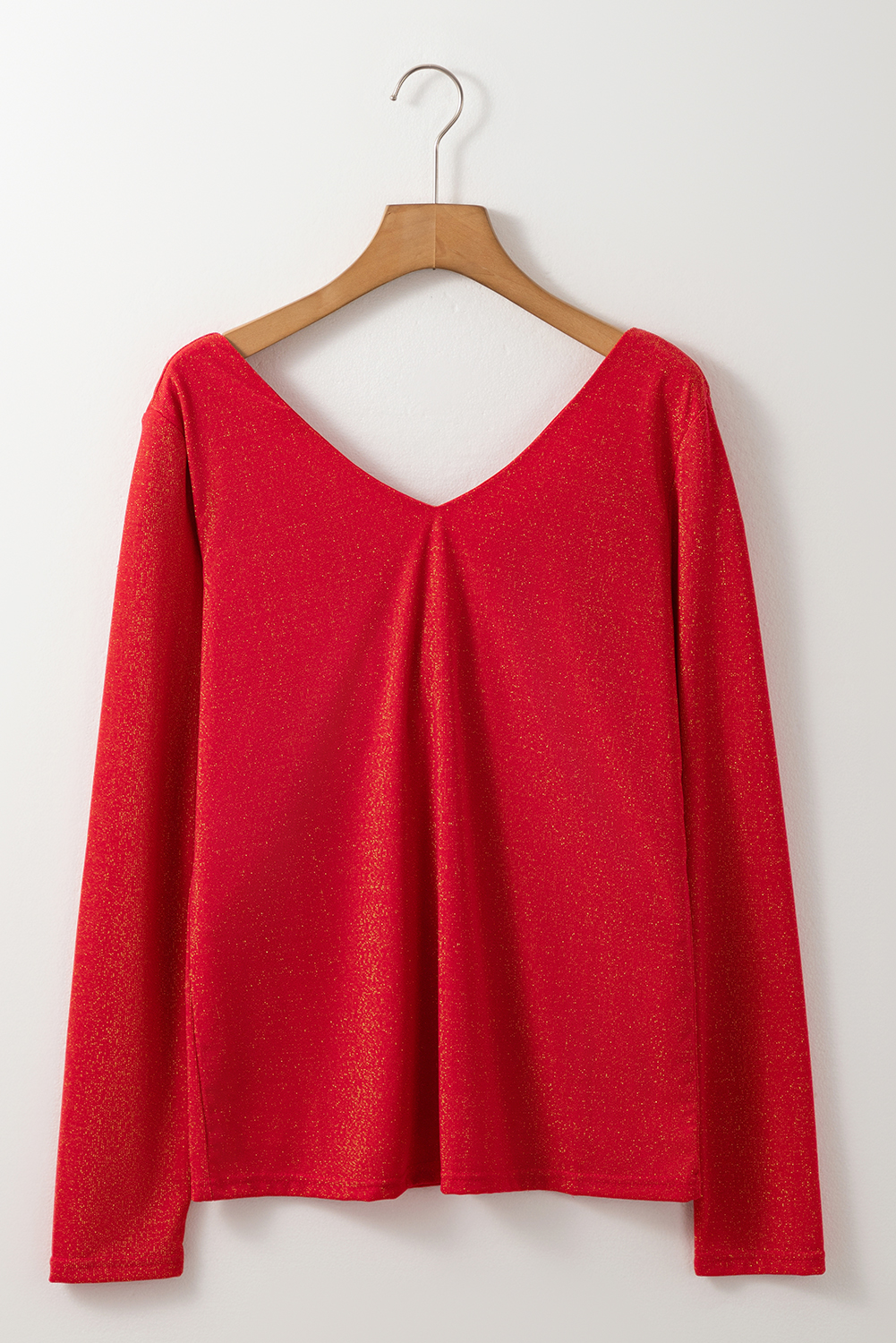 Red Metallic Bowknot Open Back V Neck Top - loveforevers