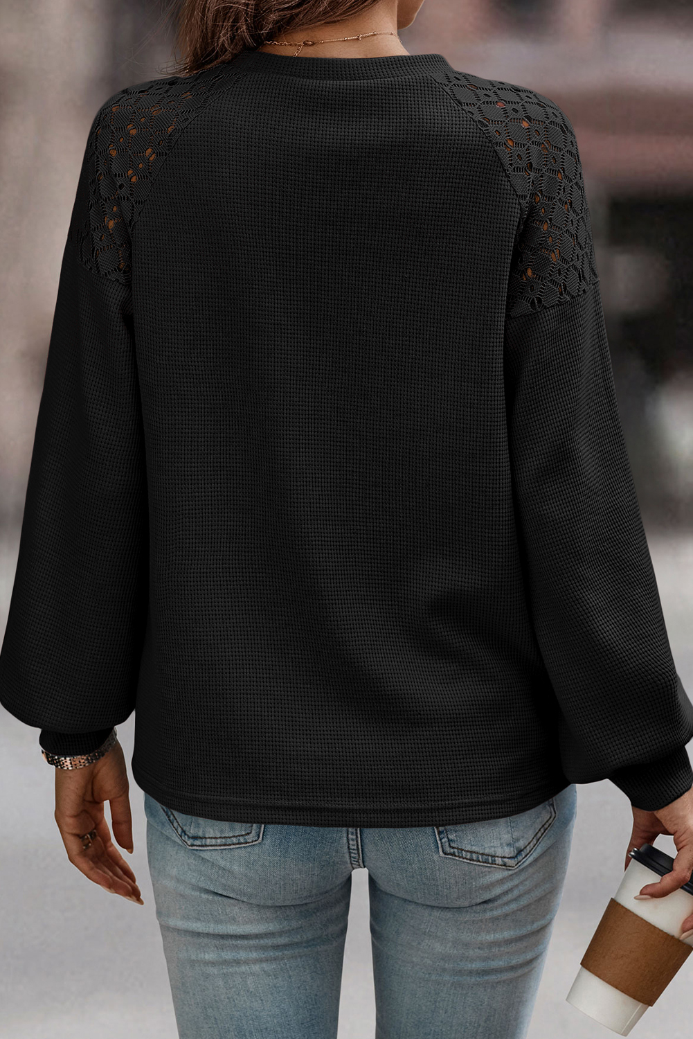 White Lace Long Sleeve Textured Pullover - loveforevers