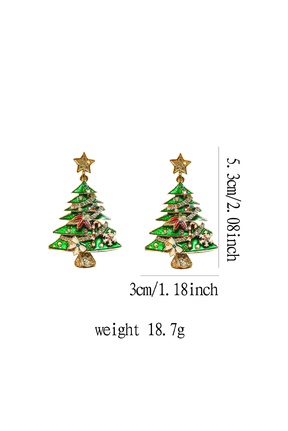 Bright Green Rhinestone Embellished Star Christmas Tree Earrings - loveforevers