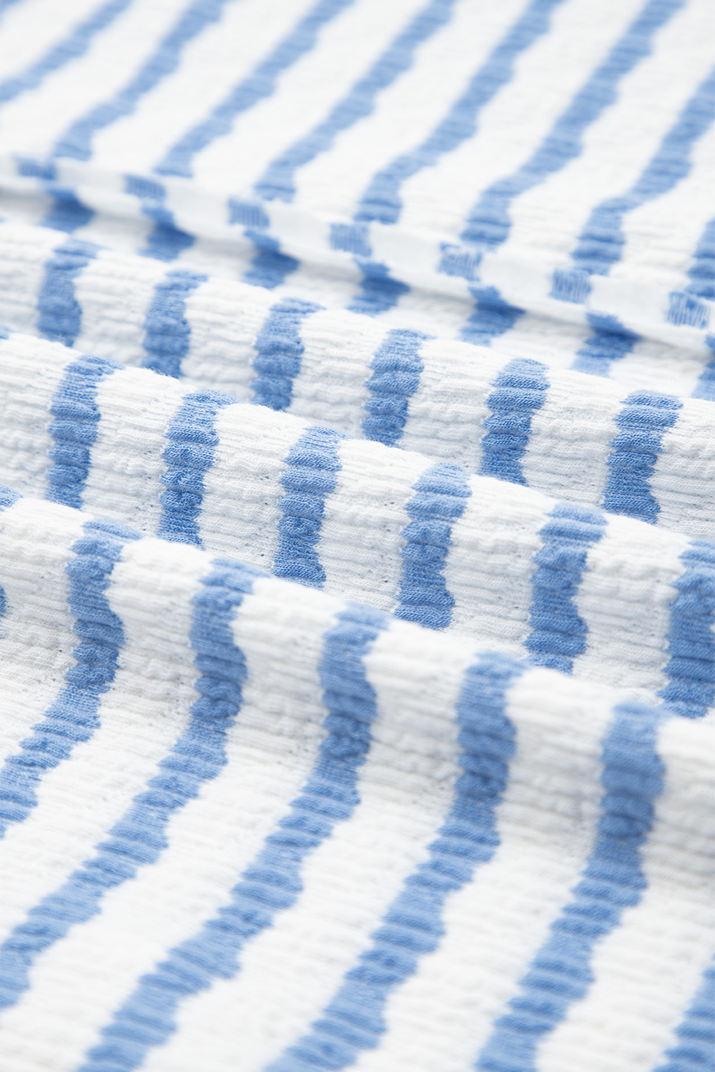 Sky Blue Stripe Half Button Collared Chest Pockets Loose Fit Blouse - loveforevers