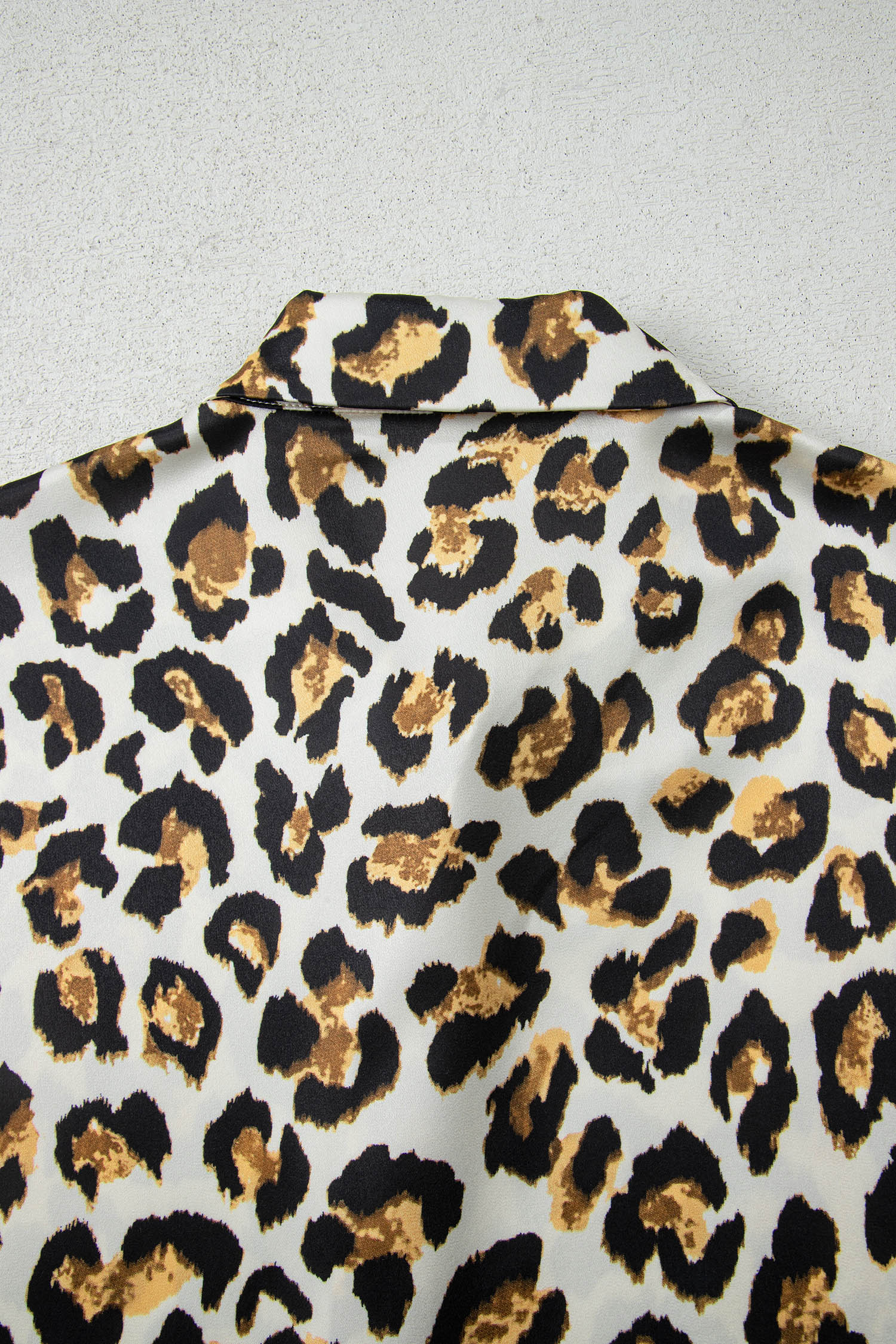 Khaki Leopard Print Ruffle Trim 3/4 Sleeve Loose Shirt - loveforevers