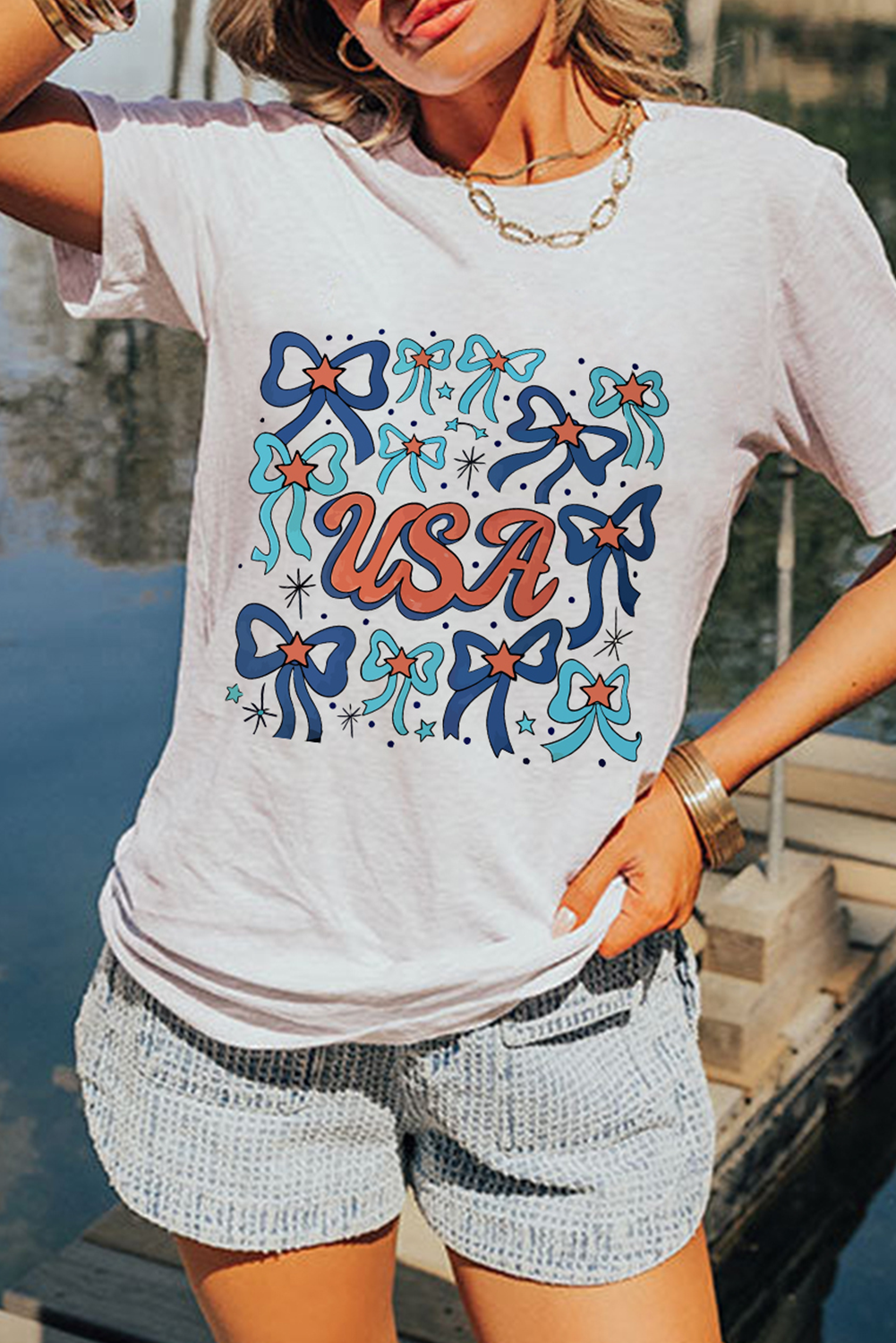 White USA Bowknot Graphic Tee - loveforevers