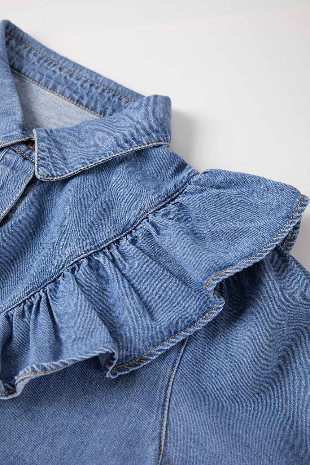 Dusk Blue Denim Ruffled Casual Top - loveforevers