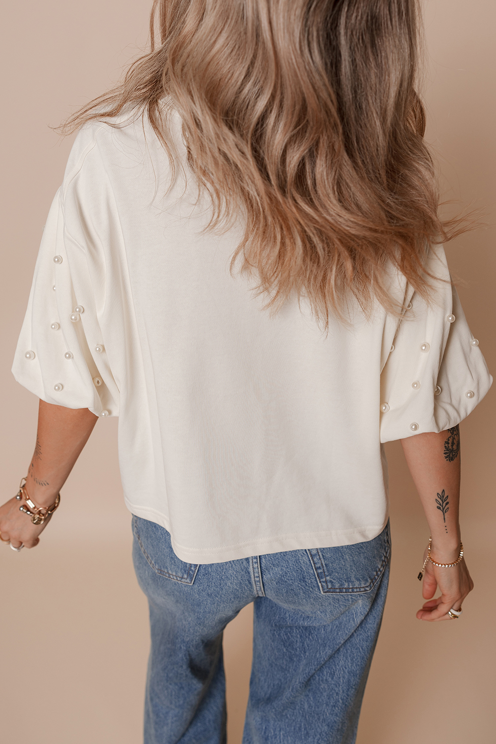 White America EST 1776 Embroidered Pearl Beaded Sleeve T Shirt - loveforevers