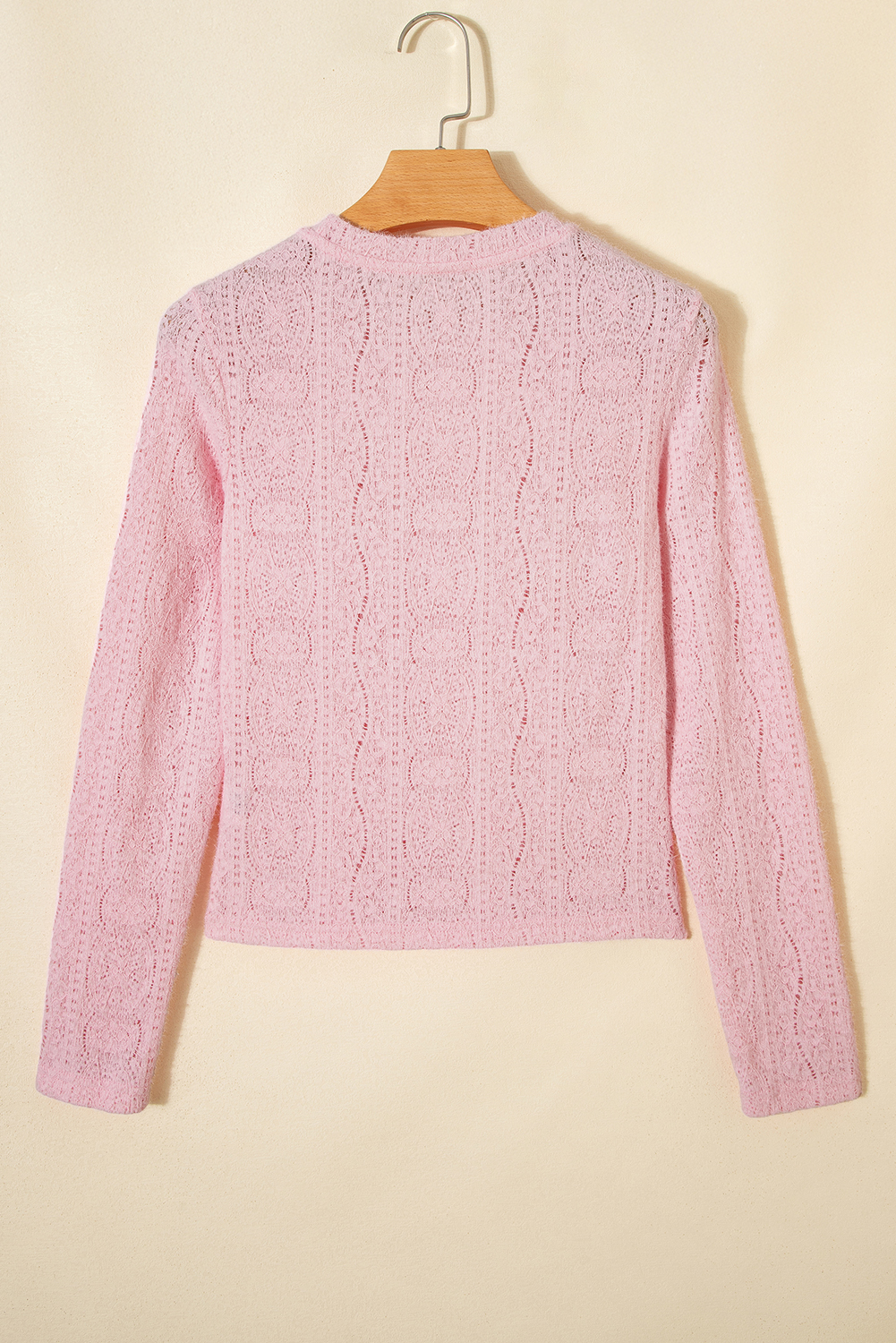 Light Pink Semi Sheer Lace Long Sleeve Cropped Top - loveforevers