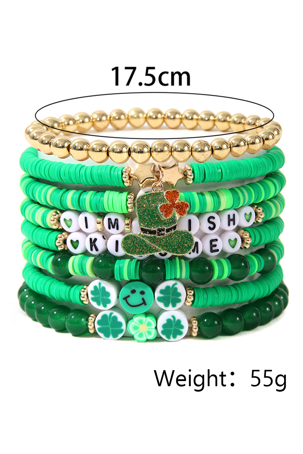 Green St Patricks Shamrock Letter Beaded Multi Layer Bracelet Set - loveforevers