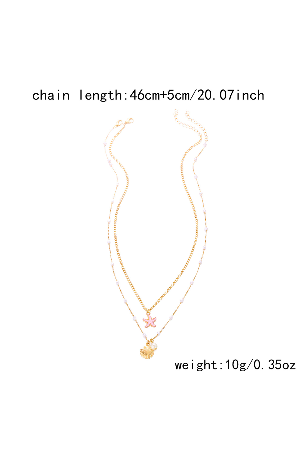 Gold Shell Starfish Pearl Plated Alloy Double Layer Necklace - loveforevers