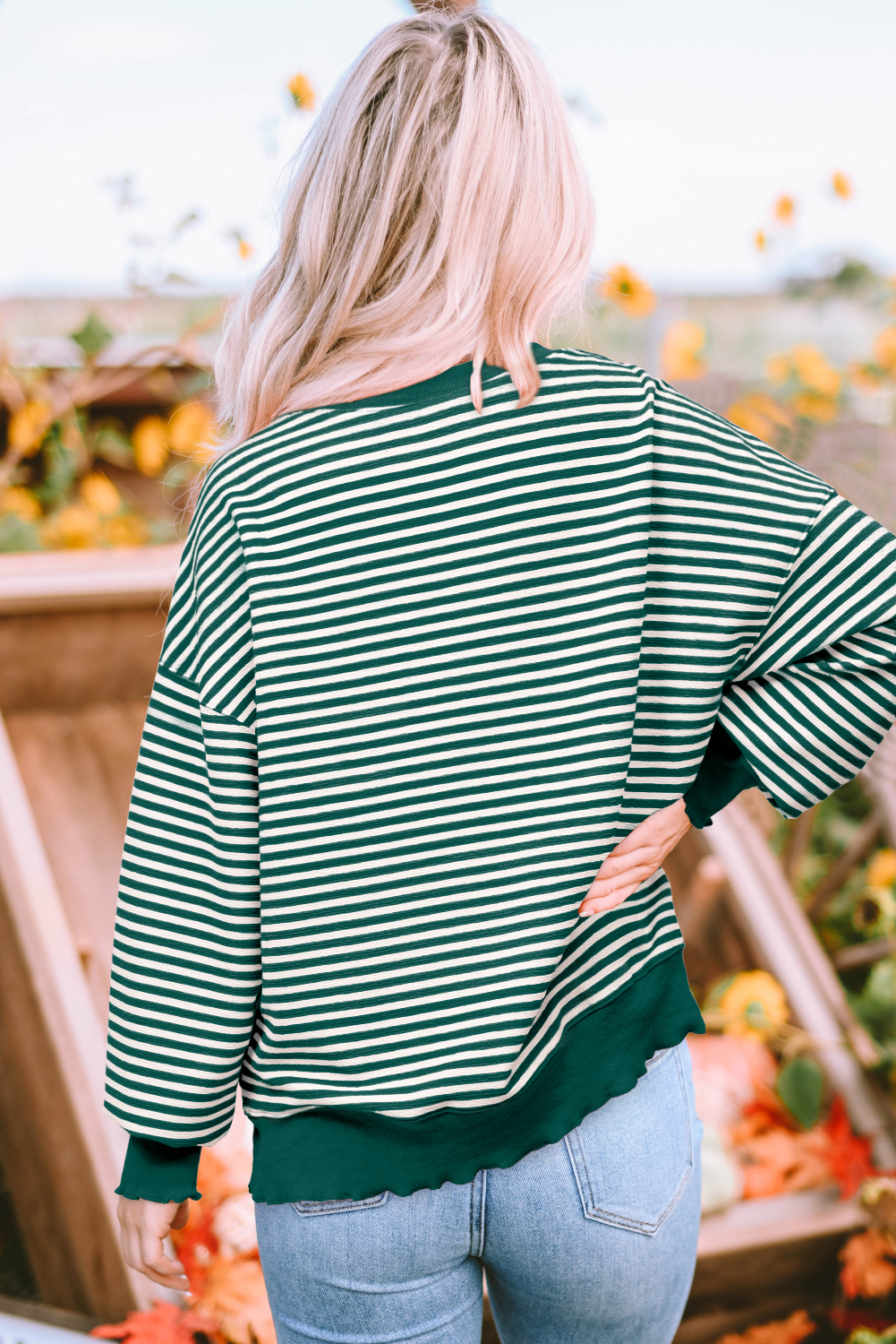 Green Stripe Santa Claus Delivering Gifts Sequin Graphic Long Sleeve Top - loveforevers