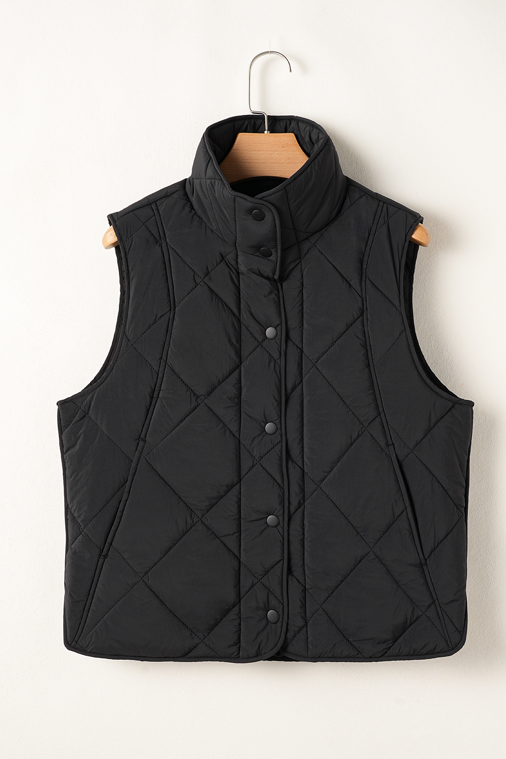 Beige Quilted High Neck Button Up Pocket Vest Coat - loveforevers