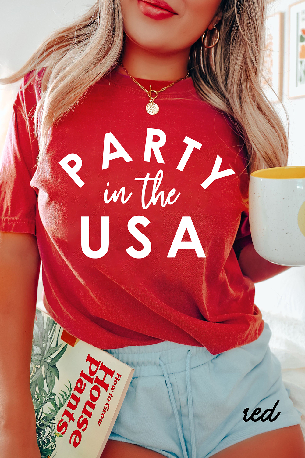 Red PARTY in the USA Printed Independence Day T Shirt - loveforevers