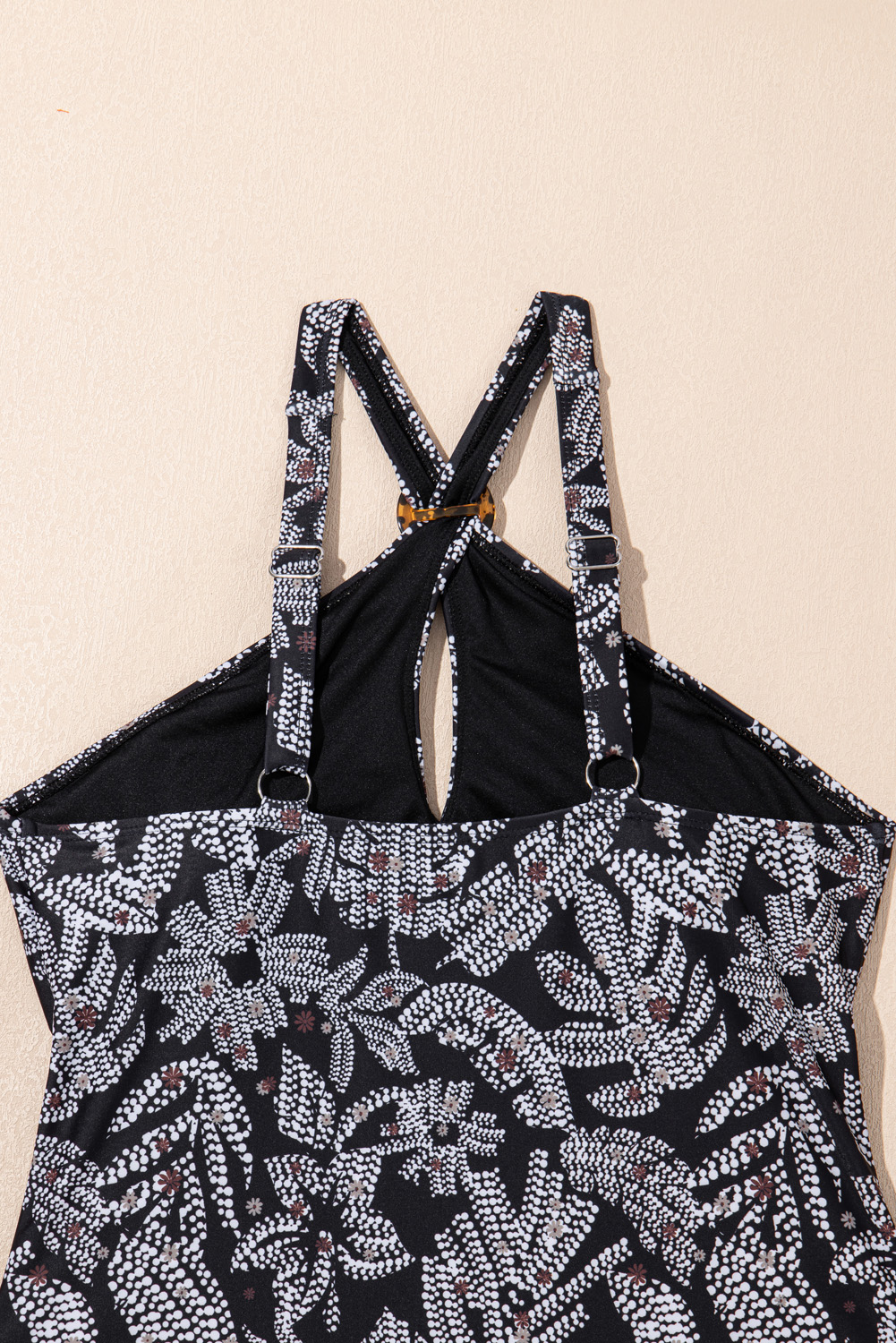 Black Abstract Printed Buckle Crossed Straps Skirted Tankini 2pcs Swimsuit - loveforevers