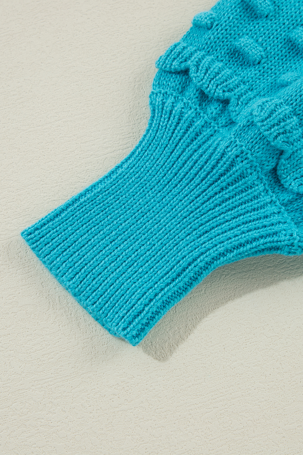 Turquoise Ruffled Eyelet Bubble Sleeve Sweater - loveforevers