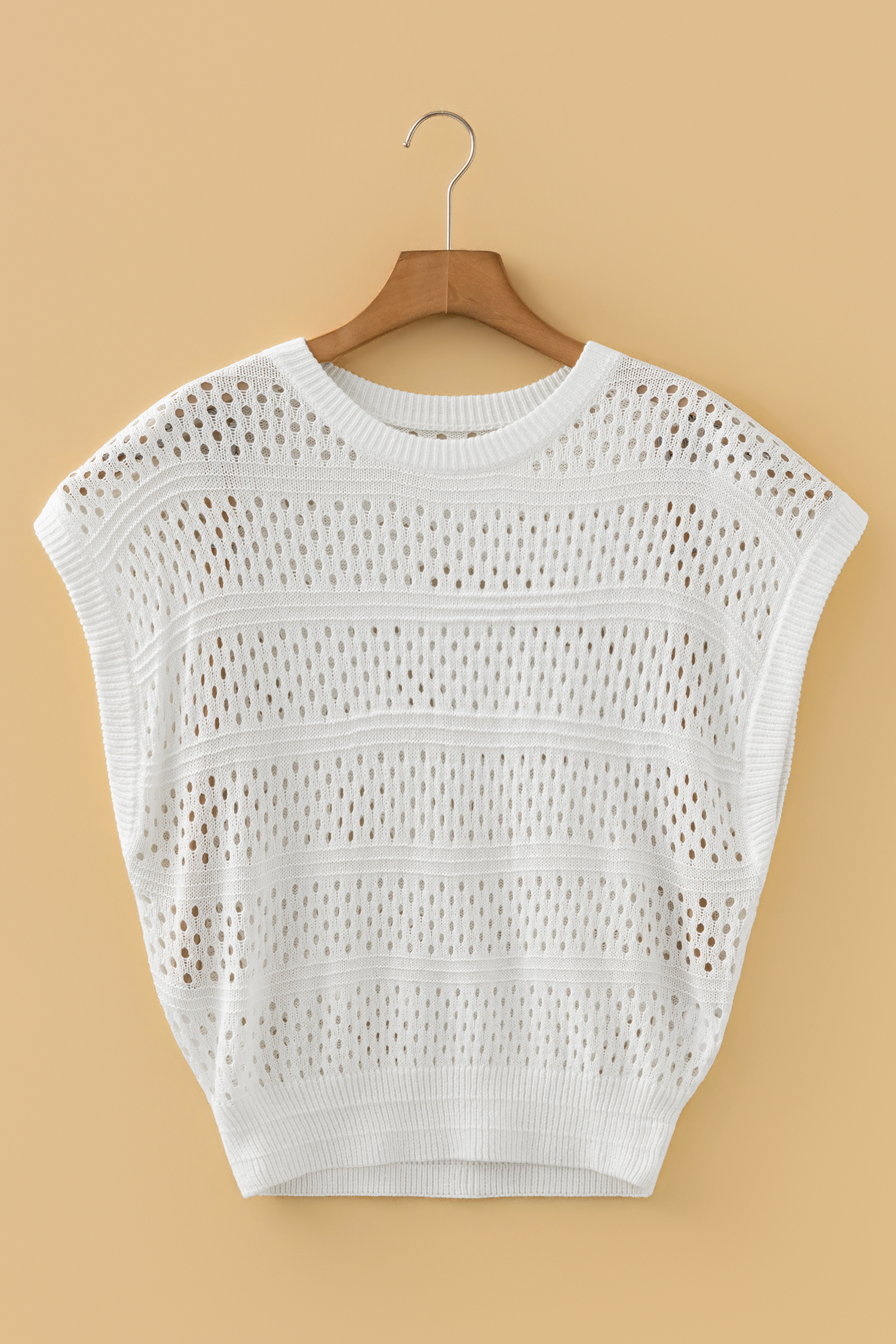 White Hollow Out Knit Round Neck Dolman Sweater - loveforevers