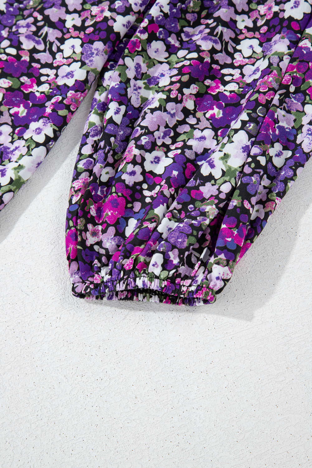 Purple Boho Flower Split V Neck Bubble Sleeve Blouse - loveforevers