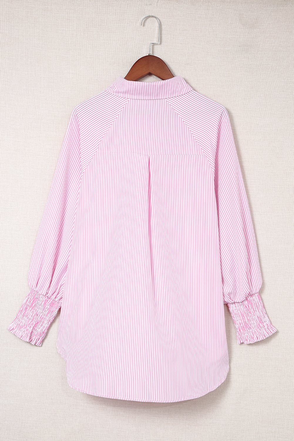 Red Stripe Smocked Cuffed Striped Boyfriend Shirt with Pocket - loveforevers