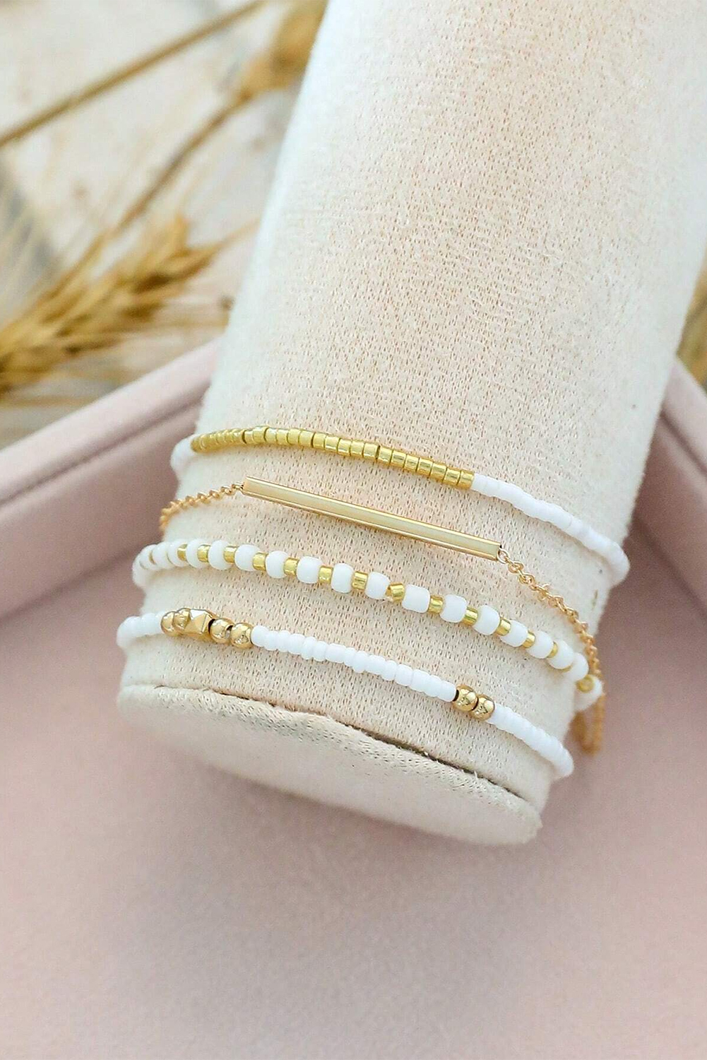 Gold Tiny Beaded Multi Layer Bracelet Set - loveforevers