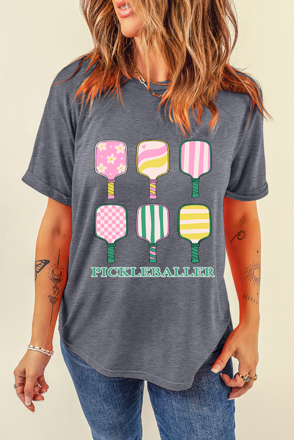 Gray PICKLEBALLER Playful Bats Printed Casual T Shirt - loveforevers