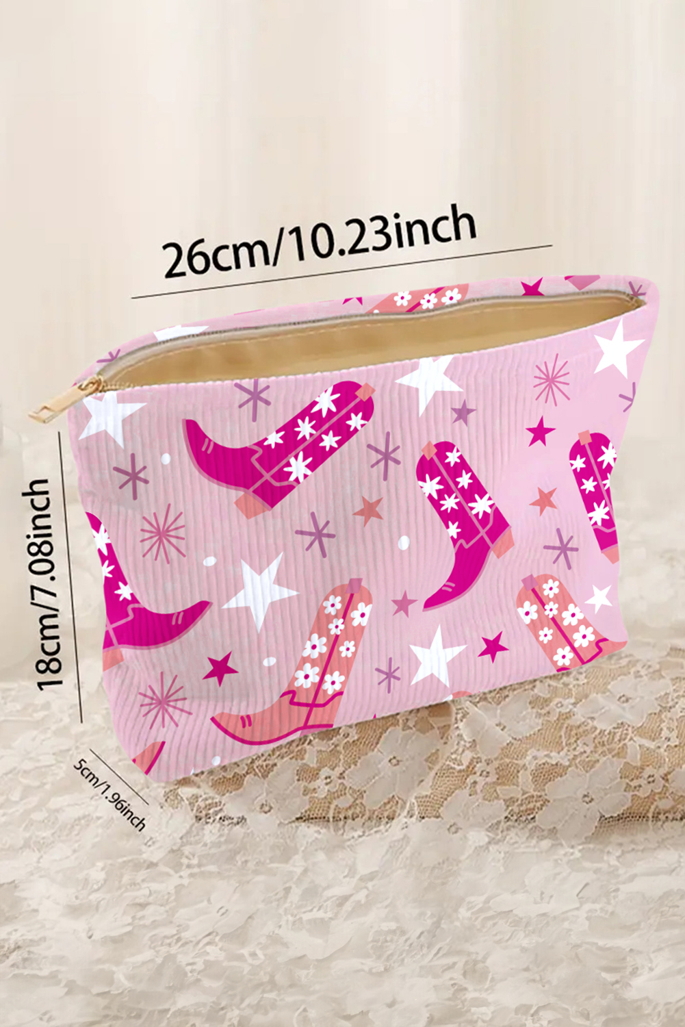 Pink Western Cowboy Boots Star Print Large Makeup Bag - loveforevers