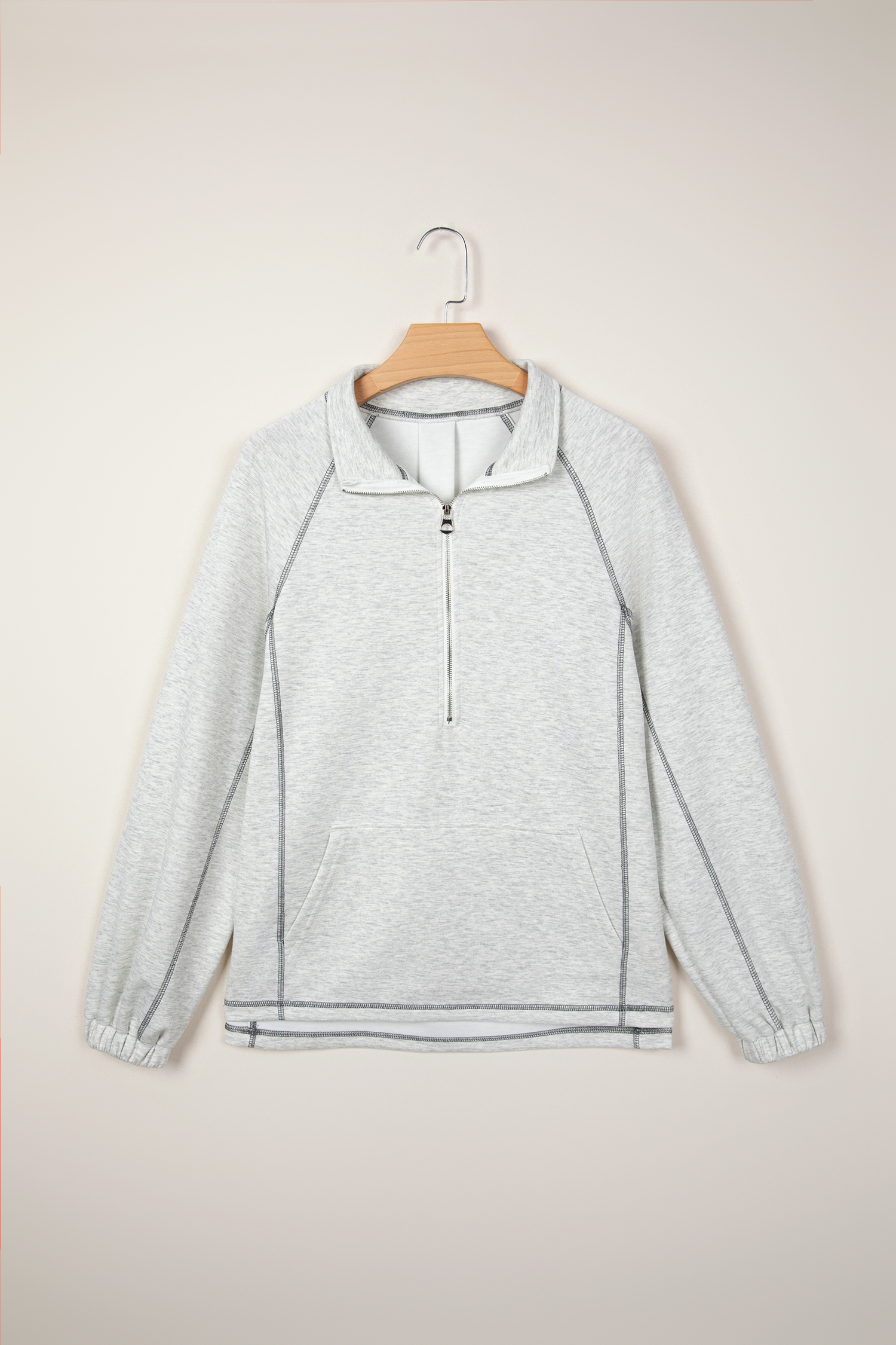 Light Grey Half Zip Stand Neck Seam Detail Long Sleeve Top - loveforevers