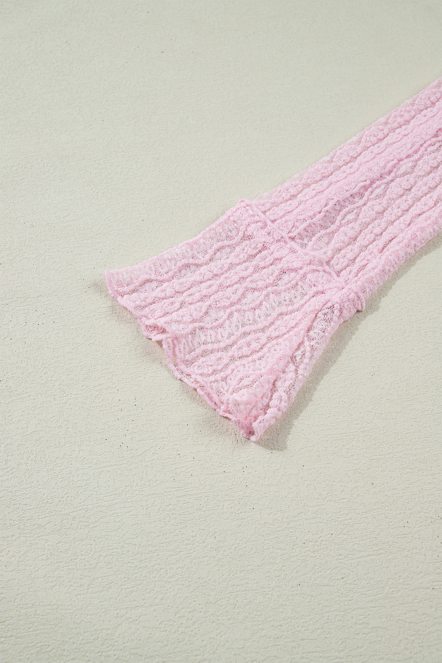 Apricot Flounced Long Sleeve Mock Neck Sheer Lace Top - loveforevers