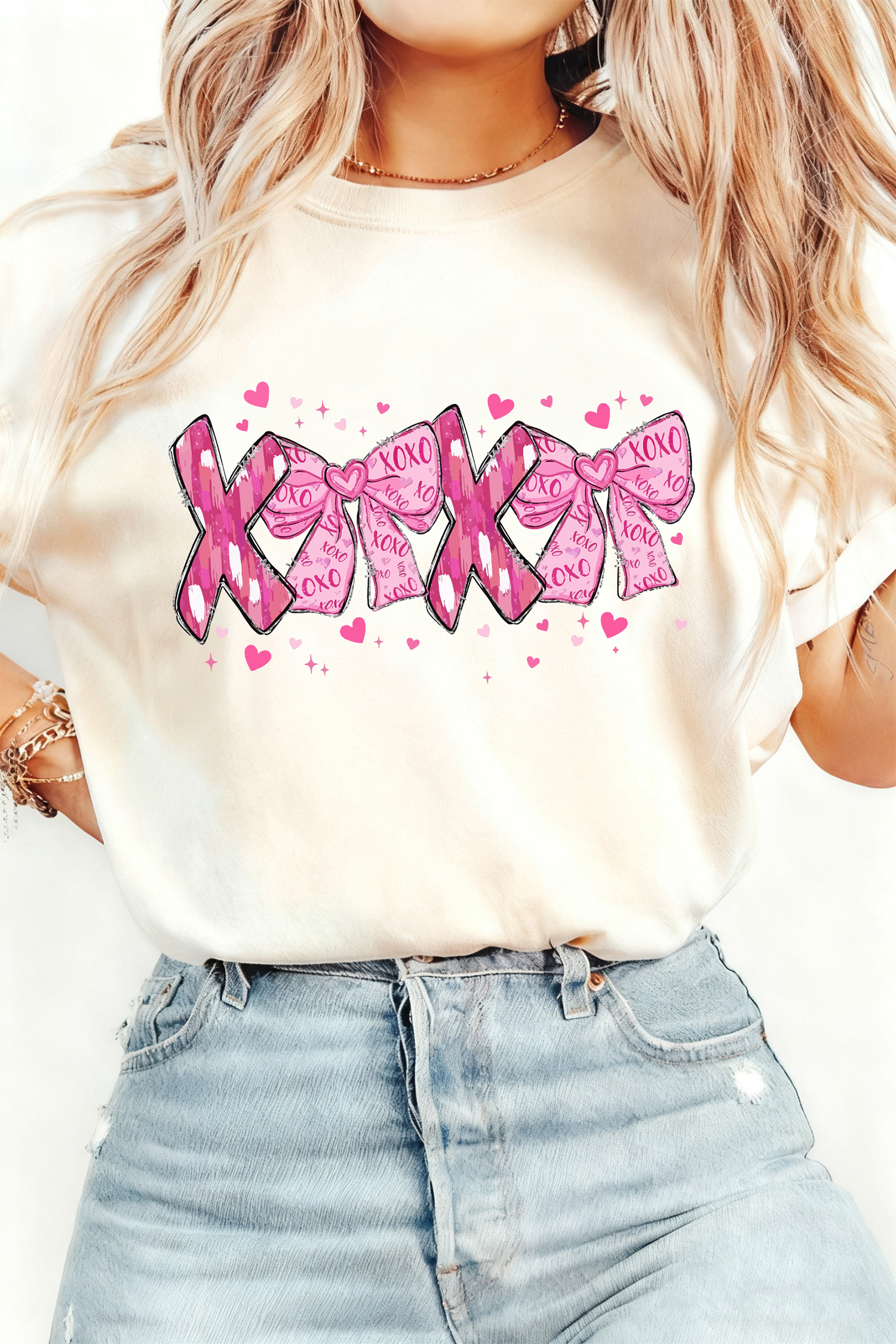 White Valentines Day XOXO Bow Printed T Shirt - loveforevers