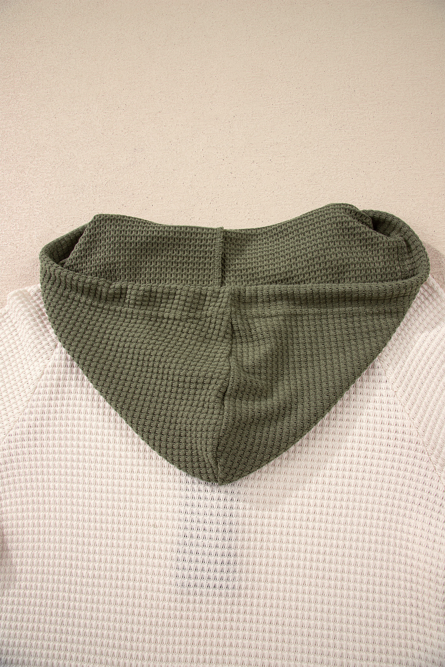 Coffee Waffle Contrast Half Buttoned Hooded Pullover Top - loveforevers
