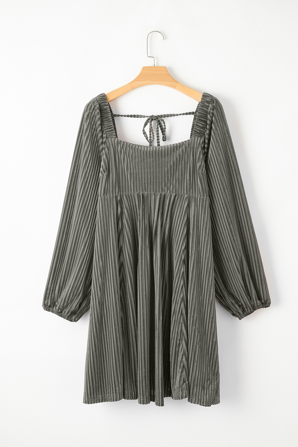 Gray Tie Back Square Neck Velvet Babydoll Dress - loveforevers