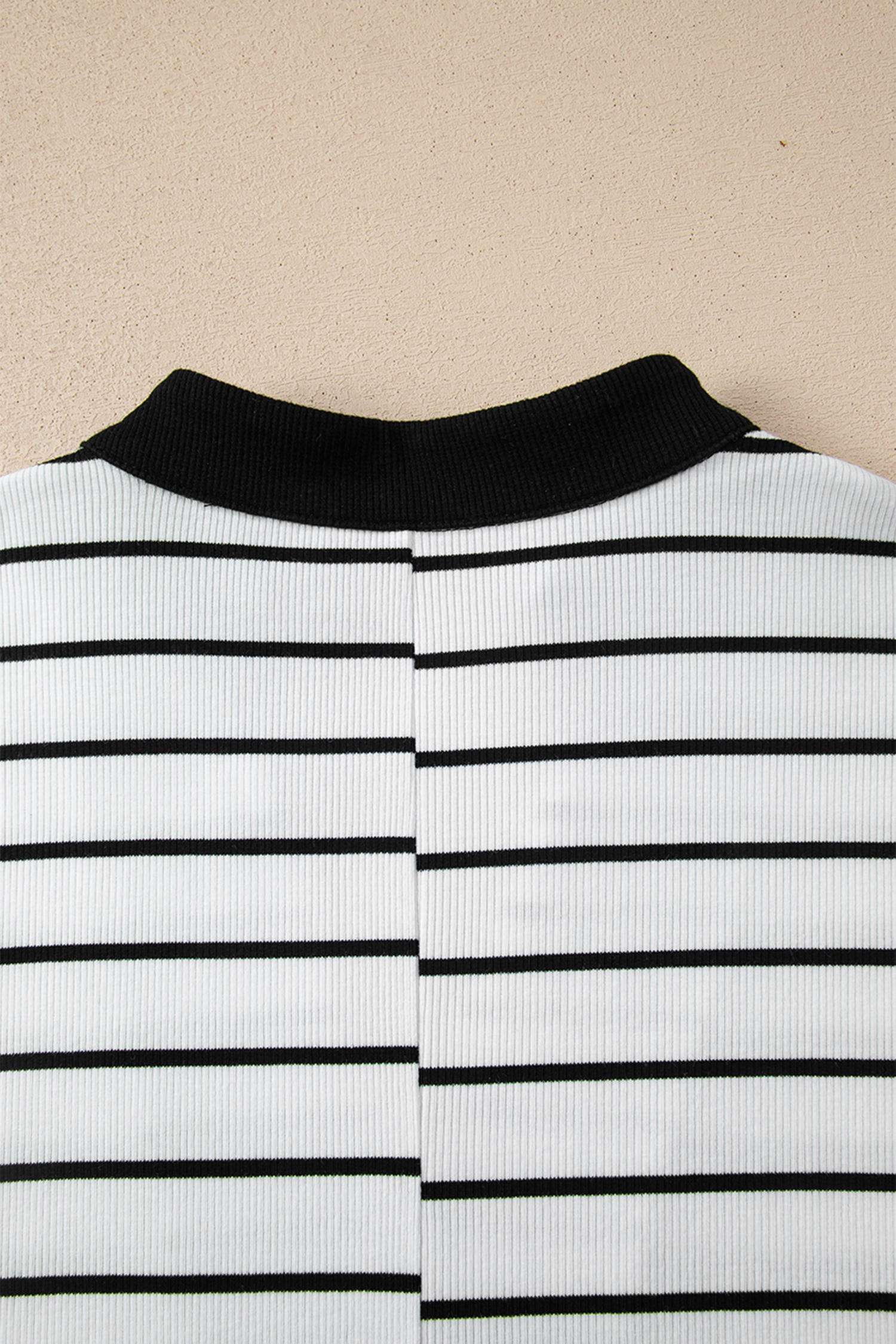 White Stripe Stand Collar V Neck Elastic Cuffs Half Sleeve Dolman Top - loveforevers