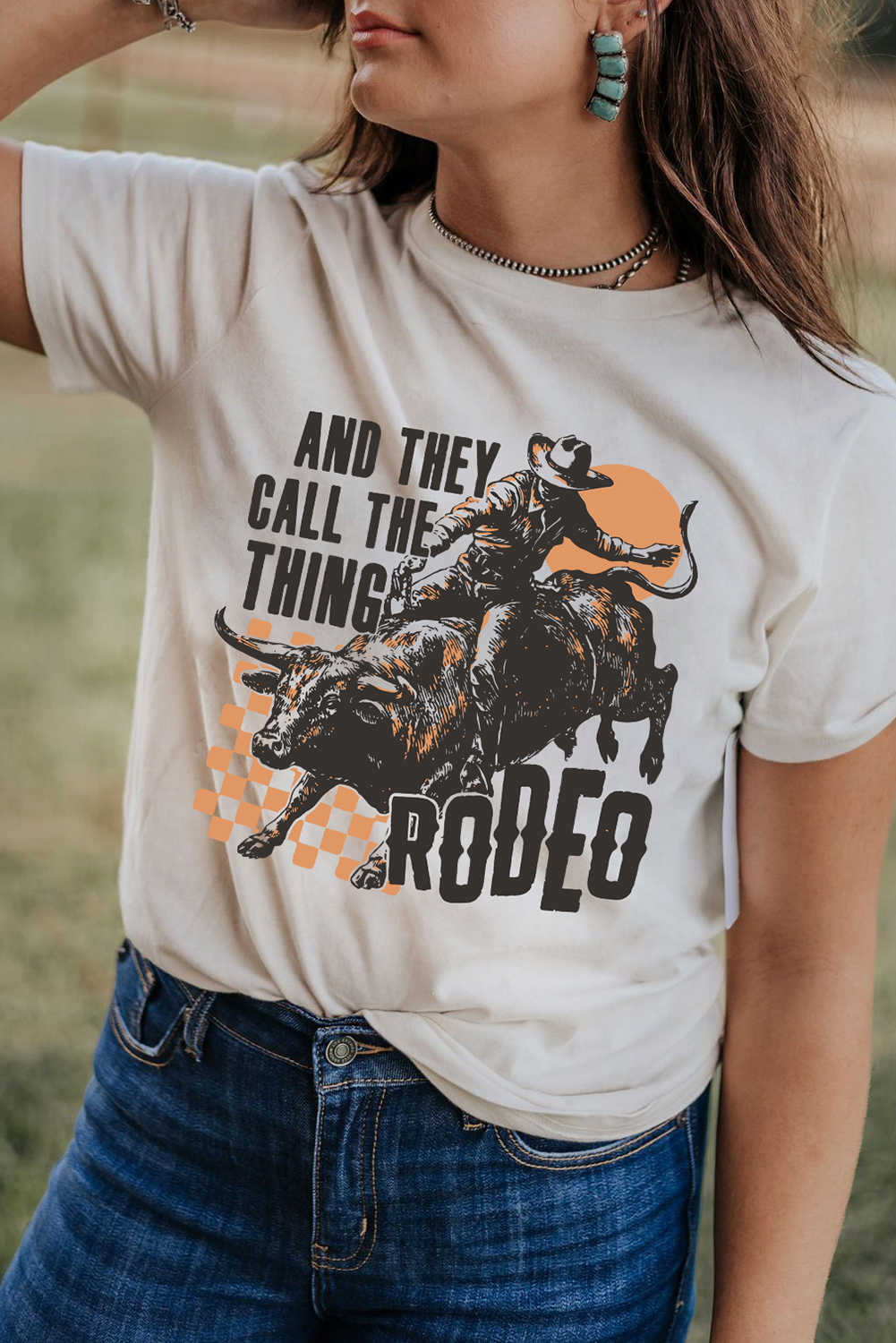 White AND THEY CALL THE THING RODEO Graphic Crewneck Tee - loveforevers