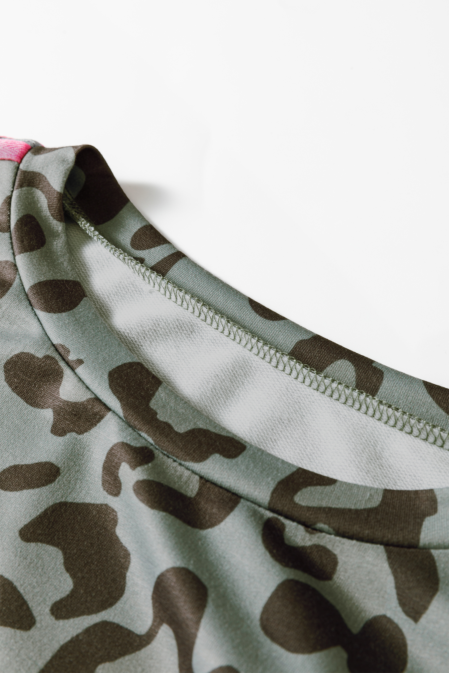 Gray Leopard Print Varsity Striped Trim Long Sleeve Top - loveforevers