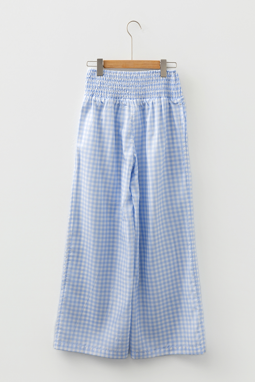 Myosotis Plaid Print Smocked High Waist Womens Loose Pants - loveforevers