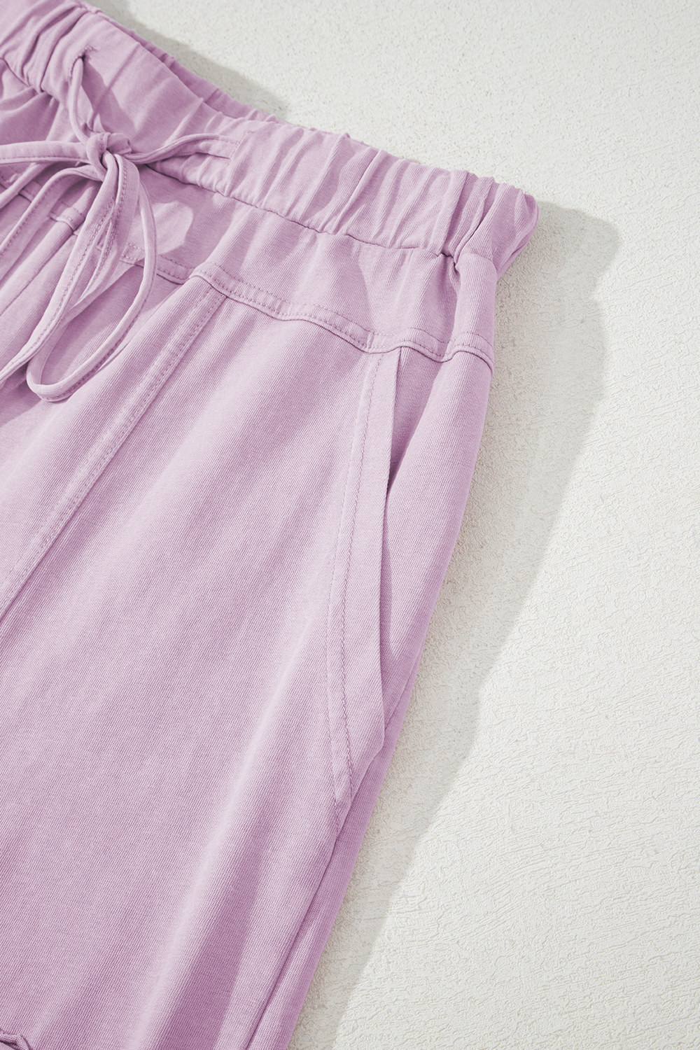 Pink Mineral Wash Exposed Seam Drawstring Elastic Waistband Wide Leg Cargo Pants - loveforevers
