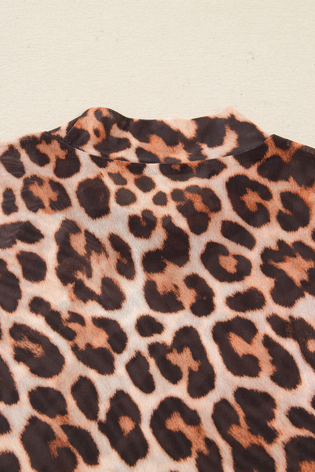 Brown Leopard Mock Neck Long Sleeve Mesh Top - loveforevers