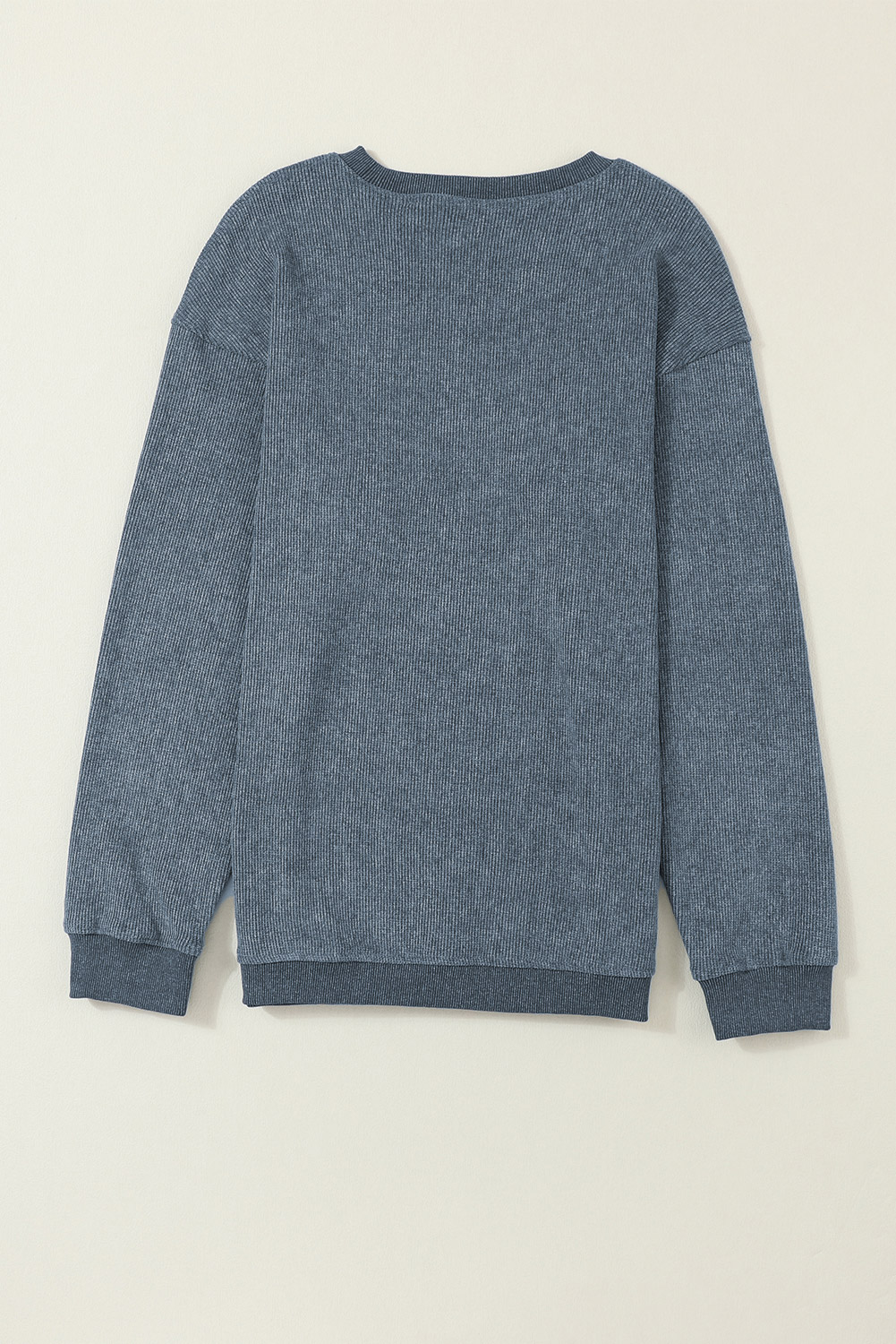 Pink Solid Ribbed Knit Round Neck Pullover Sweatshirt - loveforevers