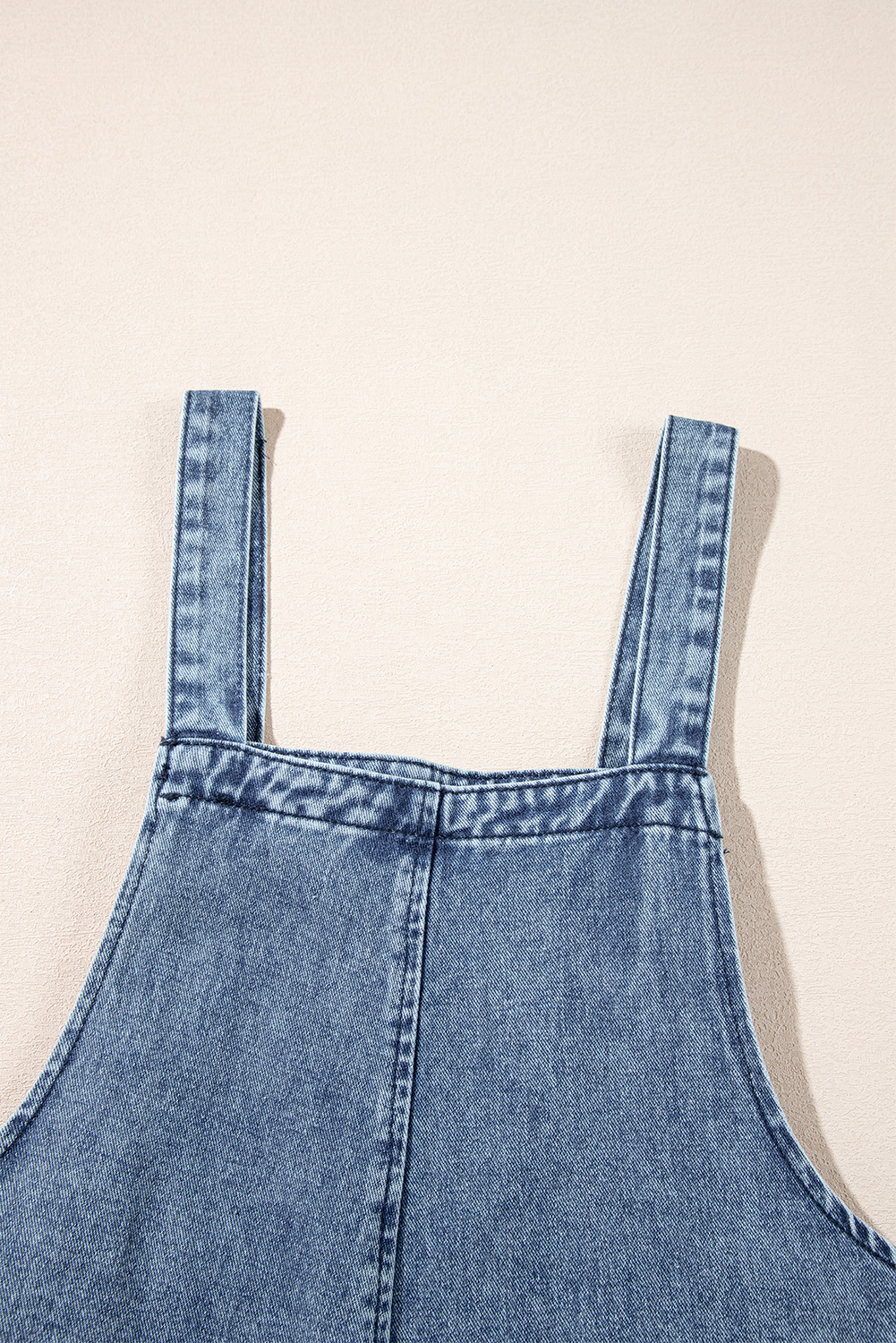 Stone Blue Distressed Bib Pocket Wide Leg Denim Overall - loveforevers