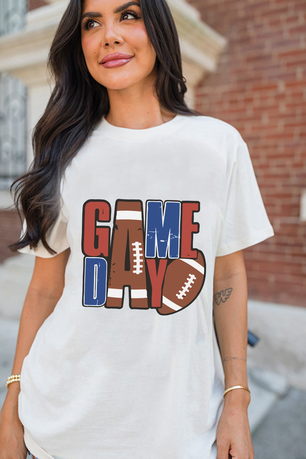 White GAME DAY Football Letter Graphic T Shirt - loveforevers