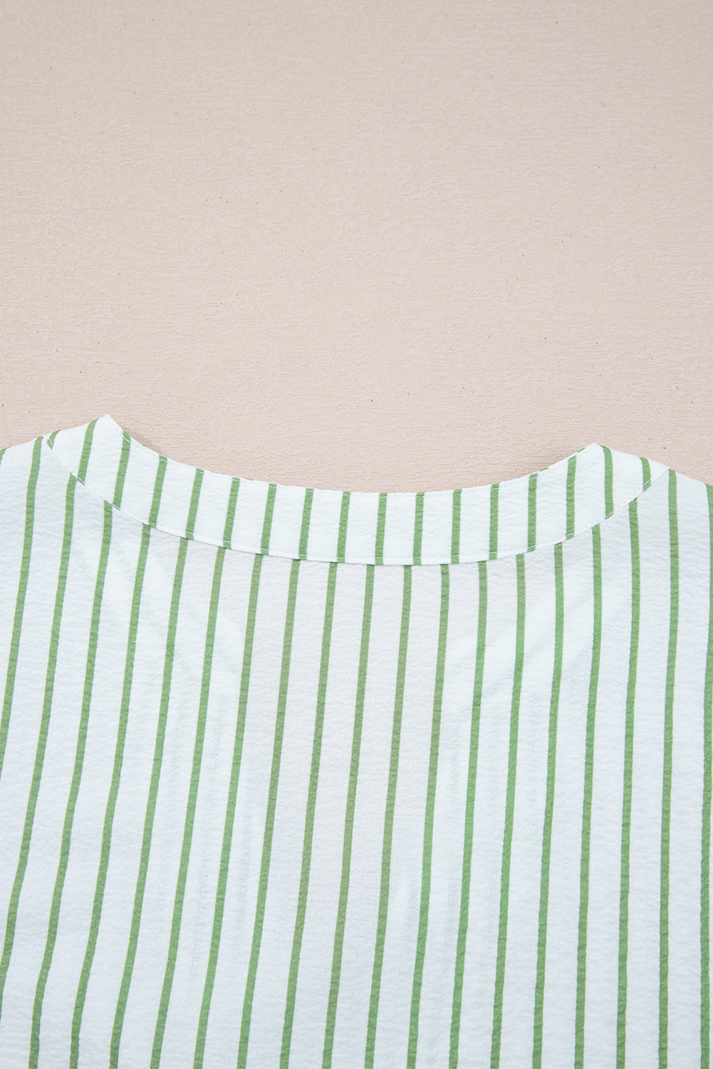 Green Stripe Flower Puff Sleeve Notched V Neck Babydoll Blouse - loveforevers