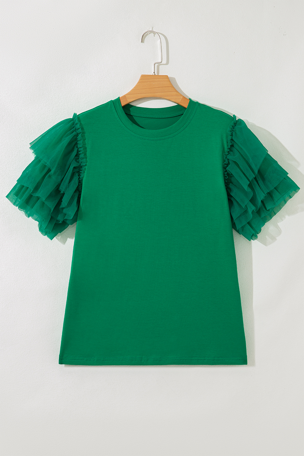 Dark Green Tulle Ruffle Sleeve Blouse - loveforevers