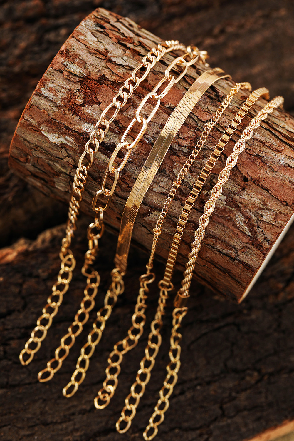 Gold Multi Layered Plated Adjustable Chain Bracelet Set - loveforevers