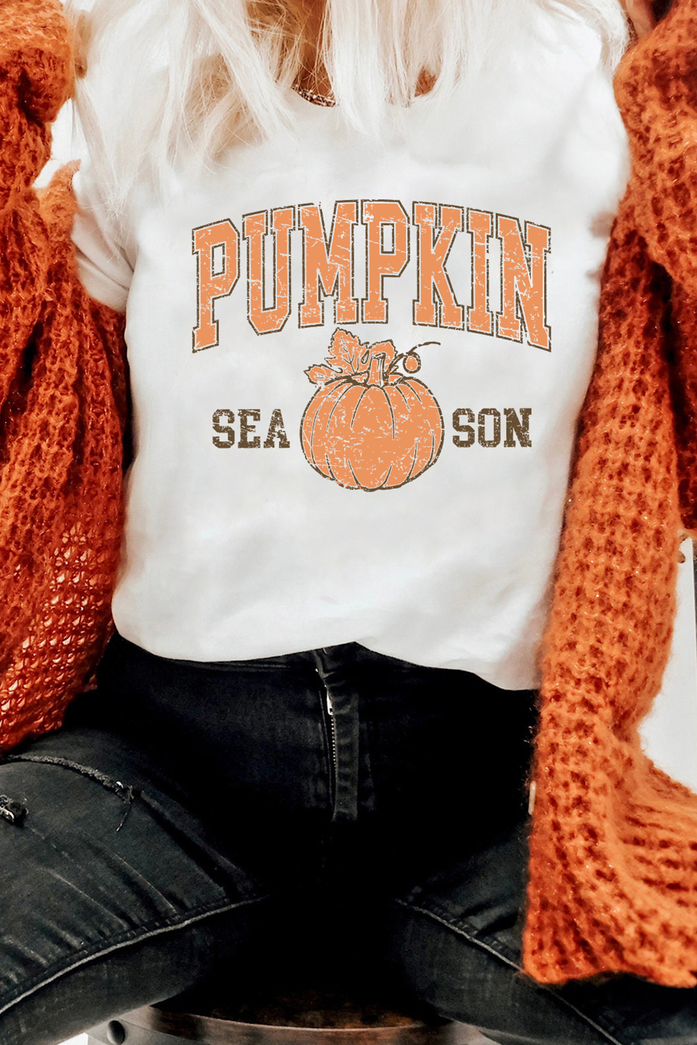 White PUMPKIN SEASON Cracking Printed Cotton Blend T Shirt - loveforevers