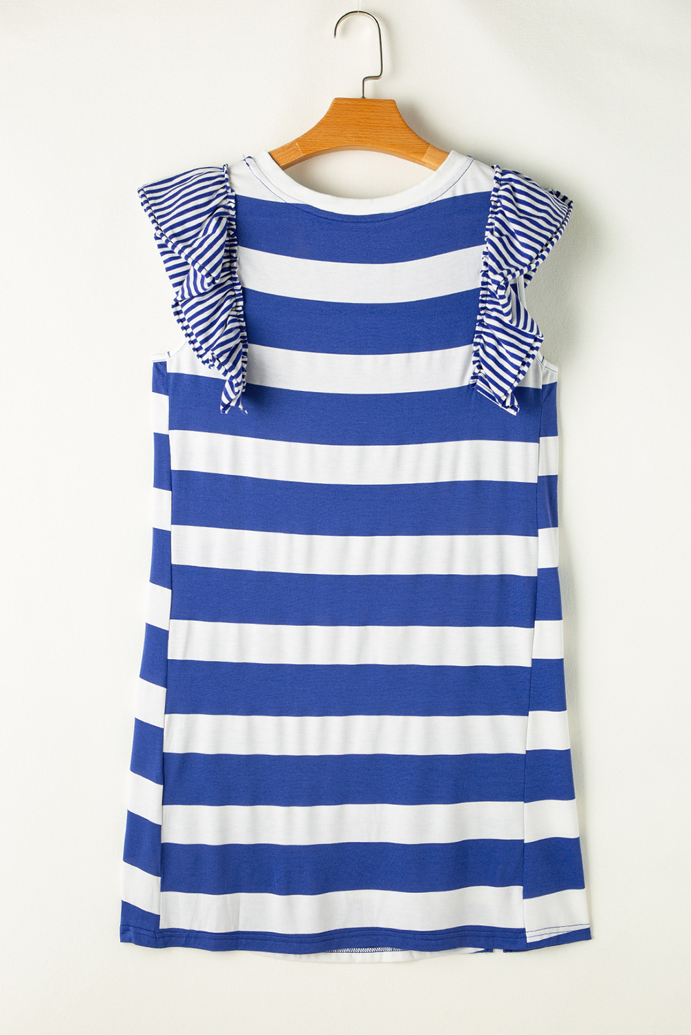 Sky Blue Stripe Contrast Ruffled Sleeve T-shirt Dress - loveforevers