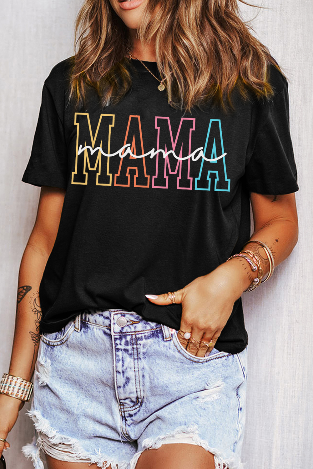 Black MAMA Crew Neck Graphic Tee - loveforevers