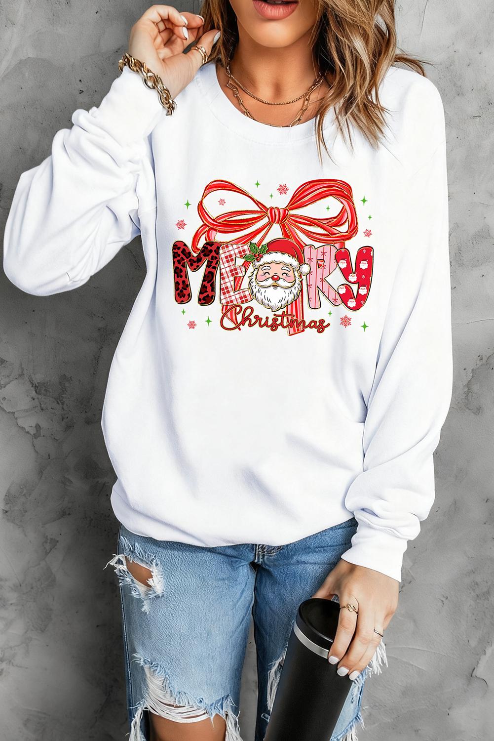 White Cute Merry Christmas Graphic Holiday Sweatshirt - loveforevers
