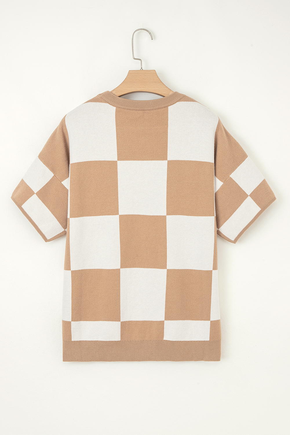 Black Checkered Pattern Loose Drop Shoulder Half Sleeve Sweater - loveforevers