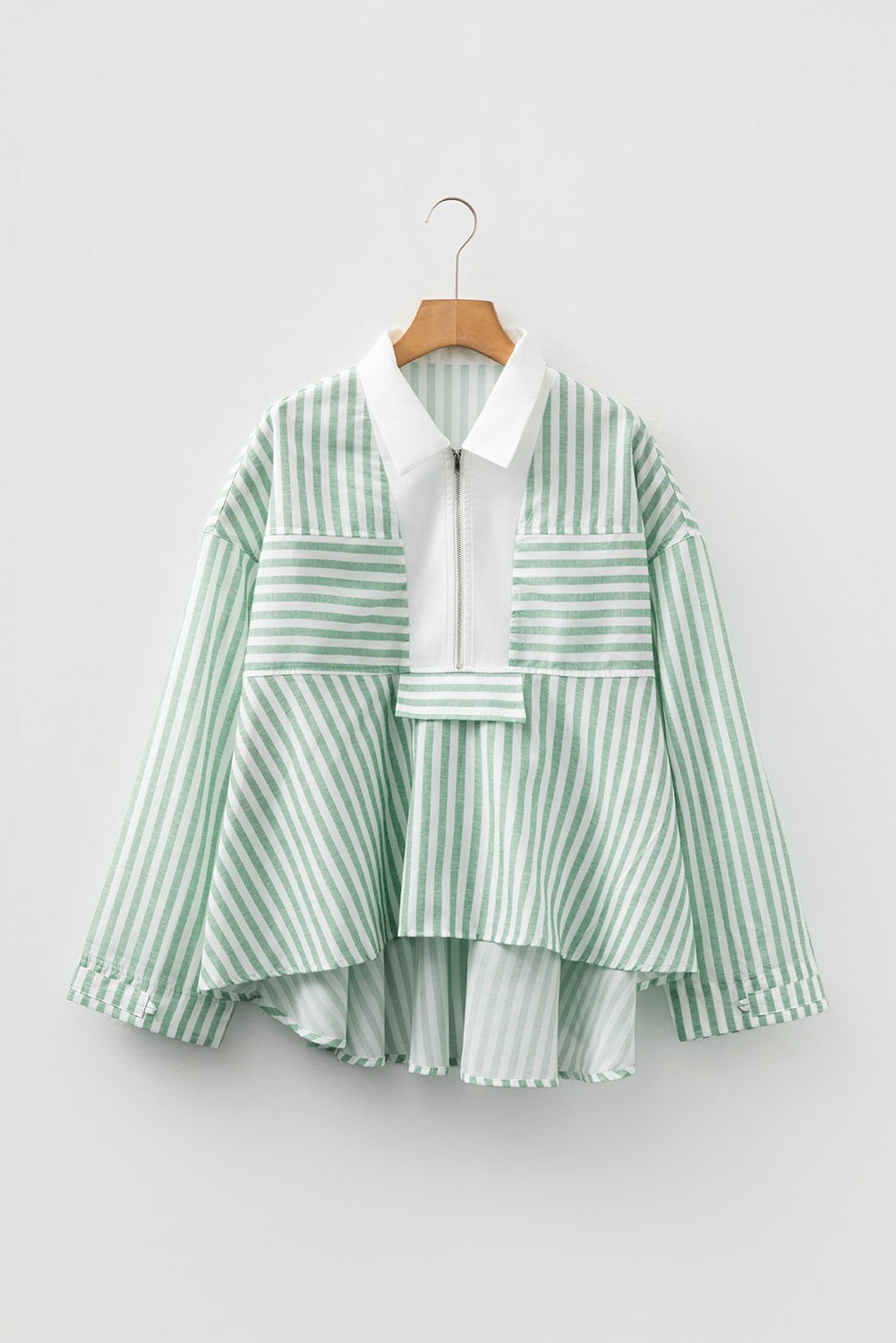 Green Stripe Half Zip Long Sleeve Swing Top - loveforevers