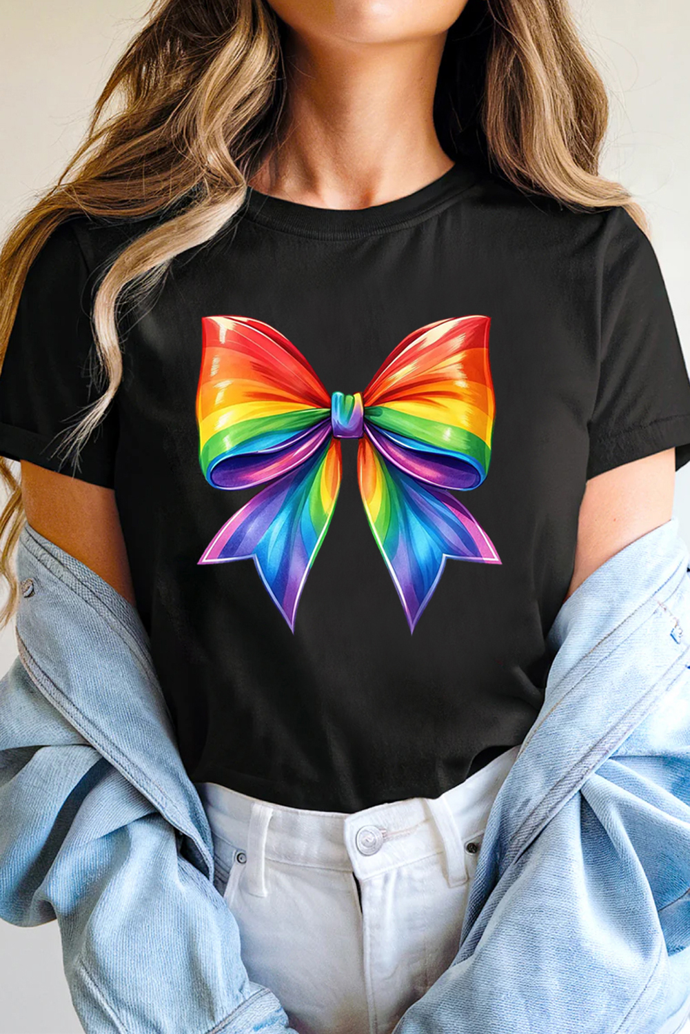 Black Pride Bow Graphic Round Neck T Shirt - loveforevers