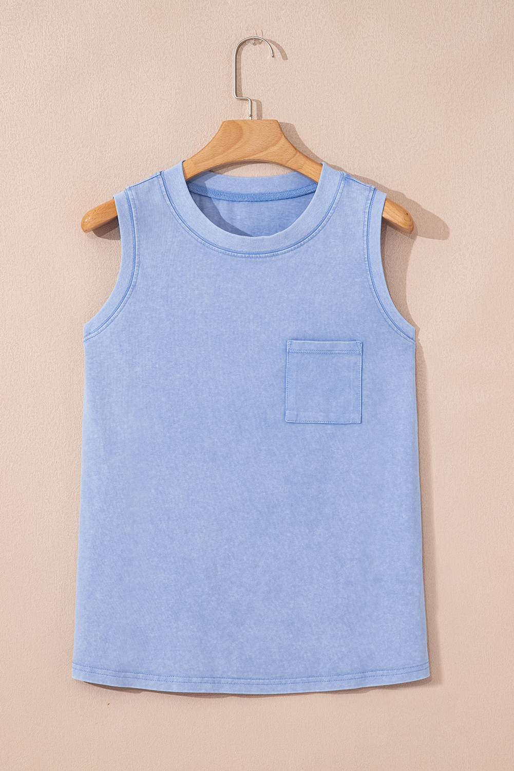 Beau Blue Mineral Wash Patched Chest Pocket Casual Tank Top - loveforevers