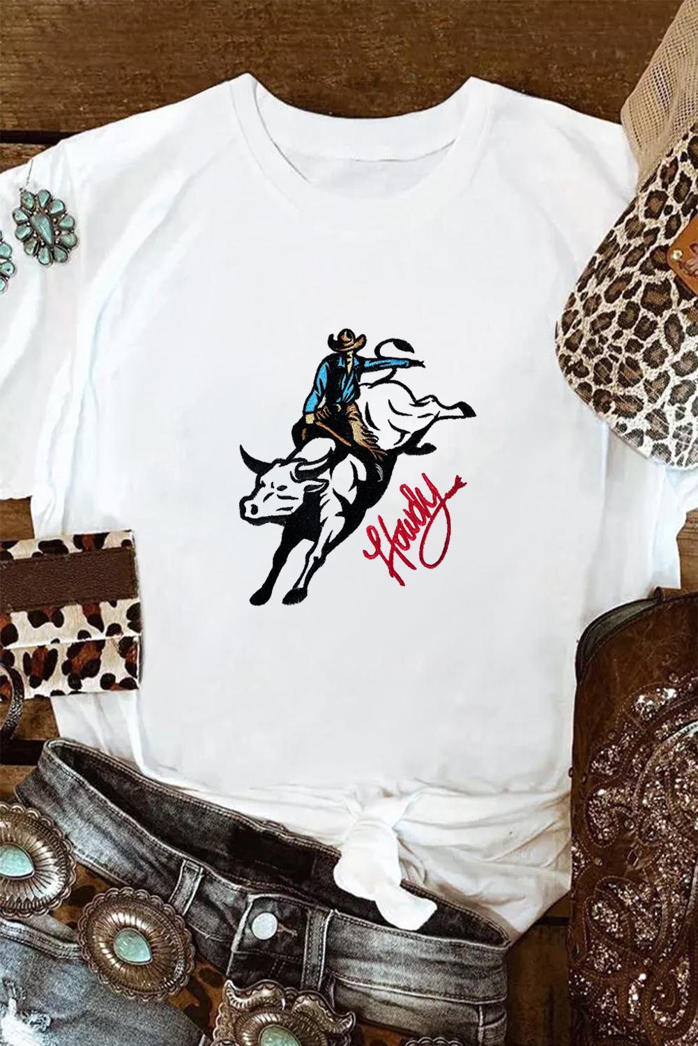 White Cowboy Howdy Embroidered Western Fashion T Shirt - loveforevers